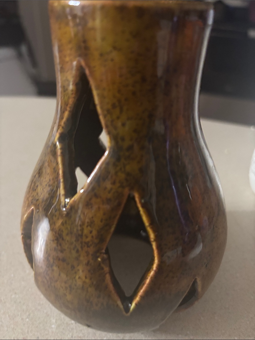 Handcrafted Ceramic Votive Holder in Speckled Brown